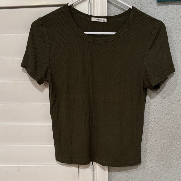 Timing Tops - Timing Olive Green Ribbed Short Sleeve Tee